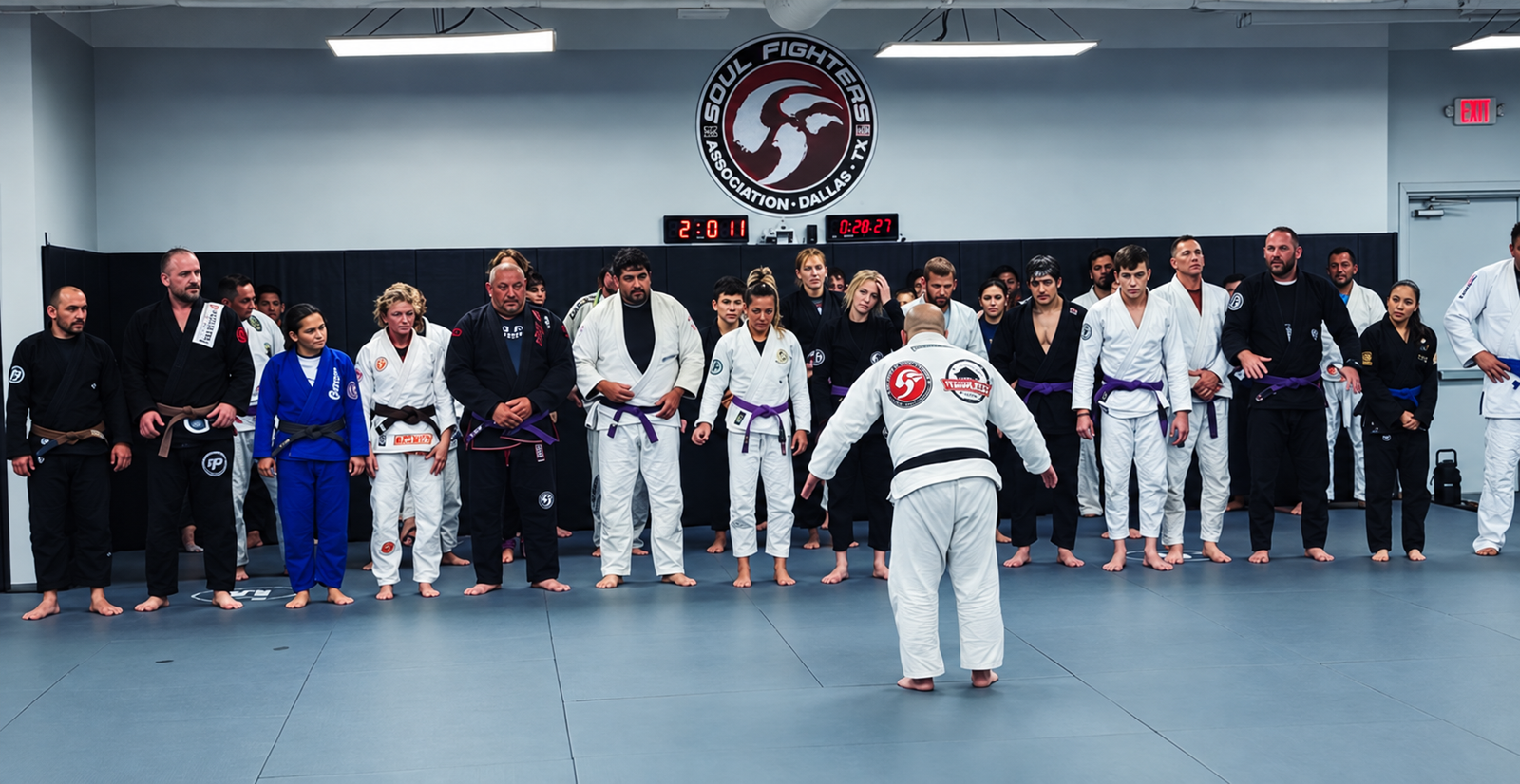 Soul Fighters Brazilian Jiu-Jitsu team training together on the mat